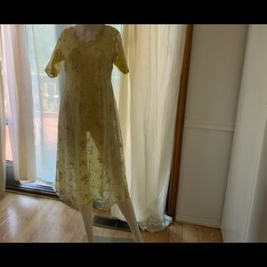 Sheer yellow floral hand-made vintage dress M/L